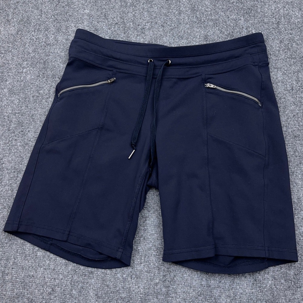Athleta Metro Bike Shorts Womens Medium Navy Blue Zipper Pockets 557502